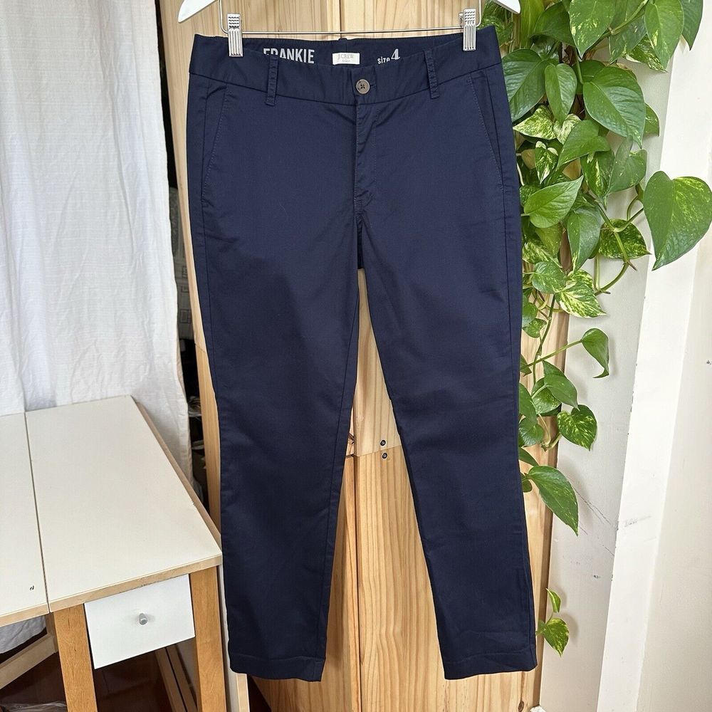 NWT J Crew Womens Frankie Chino Pants Sz 4 Stretch Zip Fly‎ Pockets Navy Blue